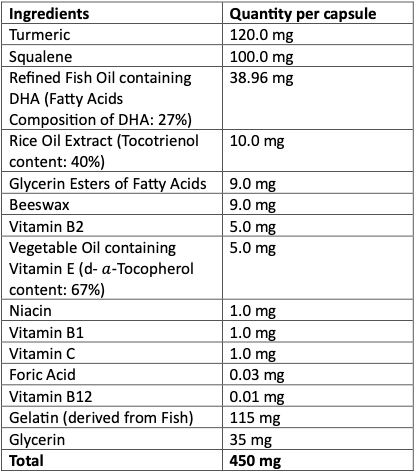 Ingredients in Kangen UKON Turmeric Supplements (Squalene, Non-Vegetarian)